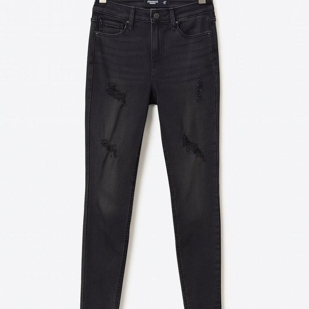 Hollister Womens Jean Leggings Size 28x28 Curvy High Rise Black Distressed Skinn